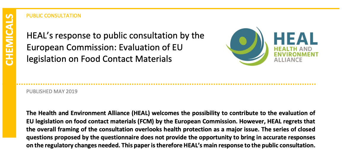 HEAL’s response to public consultation by the European Commission: Evaluation of EU legislation on Food Contact Materials